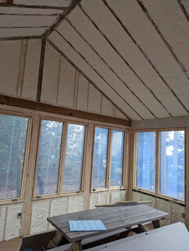 Sunroom open-cell spray foam insulation.