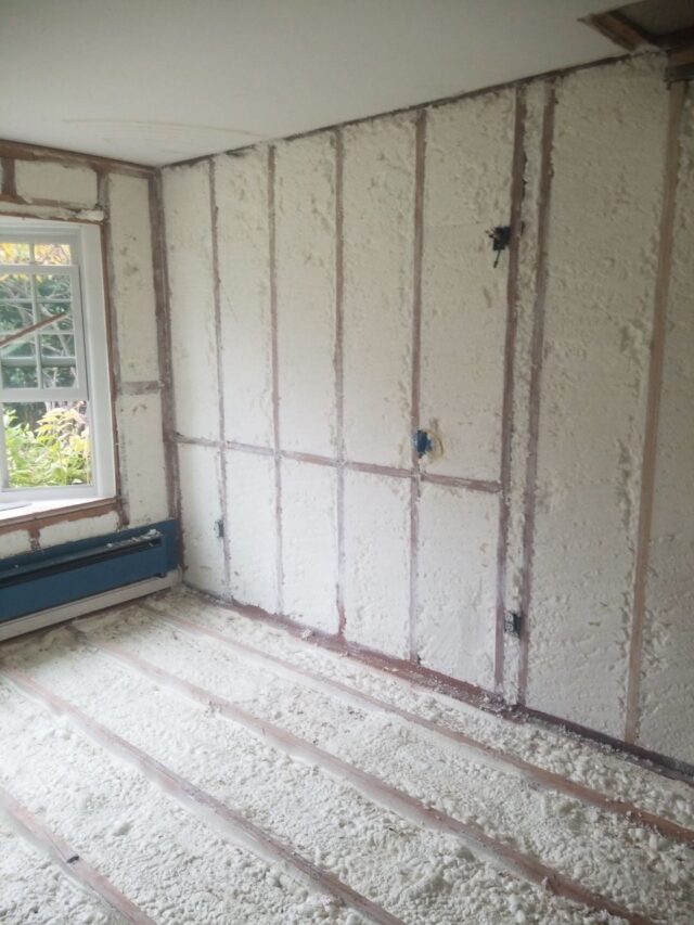 Spray foam insulation in floor and walls, both interior and exterior.