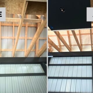 Pole barn ceiling before and after